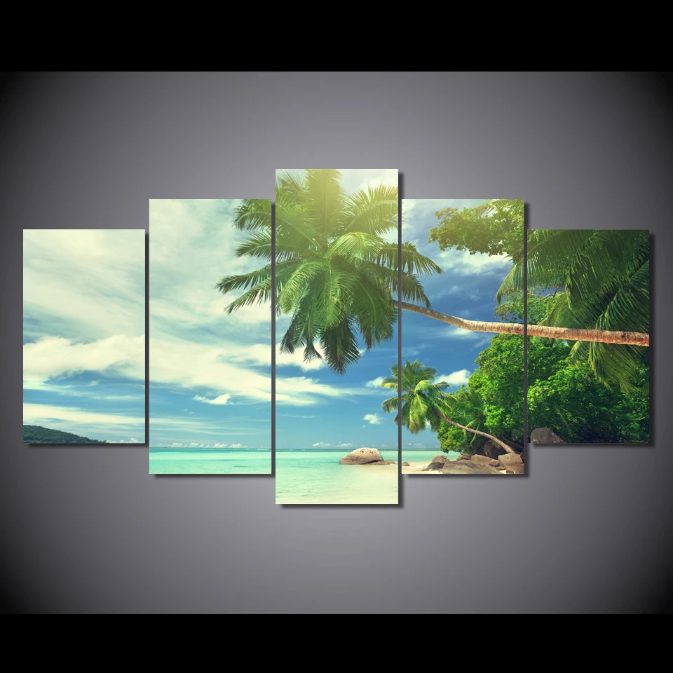 canvas art Printed Beach palm beach clouds Painting Canvas Print room decor print poster picture no frame | Дом и сад