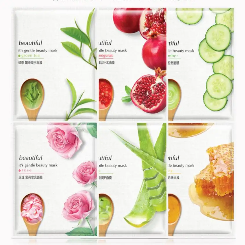 

12Pcs Face Mask Plant Essence Skin Care Anti Wrinkle Moisturizing Facial Mask Rose Aloe Pomegranate Sheet Mask