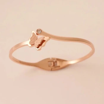 

Fashion Brand Women Bracelets butterfly Open Cuff Design Stainless Steel Crystal Bracelets Luxury Rose Gold Jewelry for Wedding
