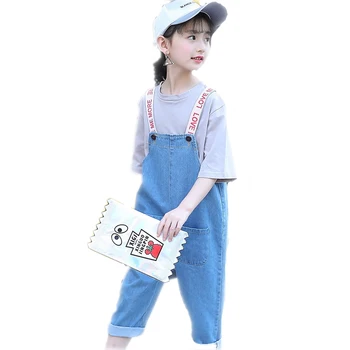 

2019 New Toddler Girls Denim Overalls For Girls Jumpsuits Romper Trousers Letter Printed Kids Baby Cotton Jeans Trouser 4-13T