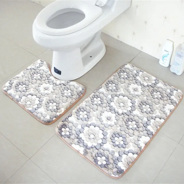 2 шт. комплект коврик для ванной и туалета Нескользящие 45x50 см и 50x80 см - Цвет: Coffee Flower