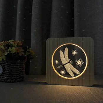 

Dragonfly flower 3D Wooden acrylic lamps as children's Day gift bedroom decor table lamp lighting