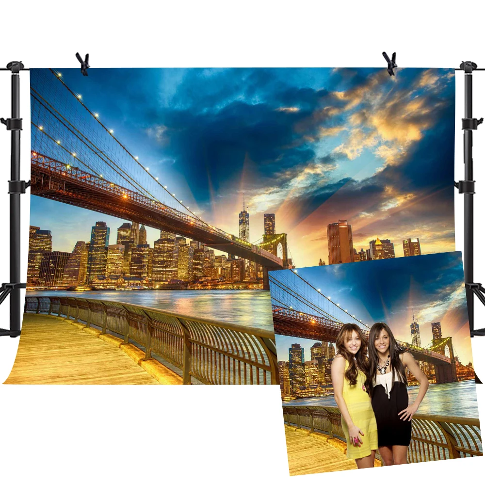 

MTMETY New York City Brooklyn Bridge Backdrop Sunset Sunrise View Landmark Building Background Video Studio Photo