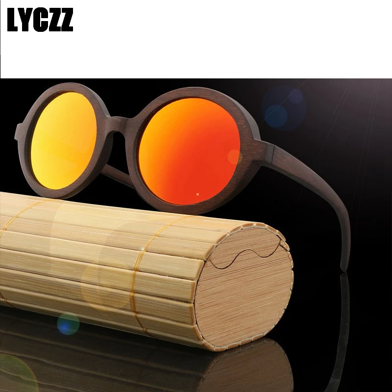 LYCZZ Винтаж круглый поляризованные очки для девочек и мальчиков 2019 Новый бамбук рамка солнцезащитные очки Цвет покрытие UV400 защиты Eyewears