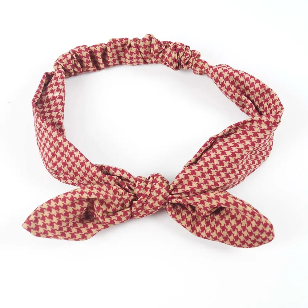

1PC Fabric Plaid Elastic Bow Headband For Lady Women European Rabbit Ears Knotted Head Wrap Hair Band Accessories