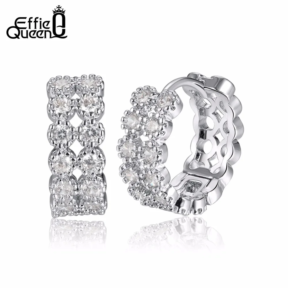 

Effie Queen Trendy Hoop Earrings For Women Shiny Crystal AAA Cubic Zirconia Silver Color Earring Party Wedding Jewelry DOME42-P