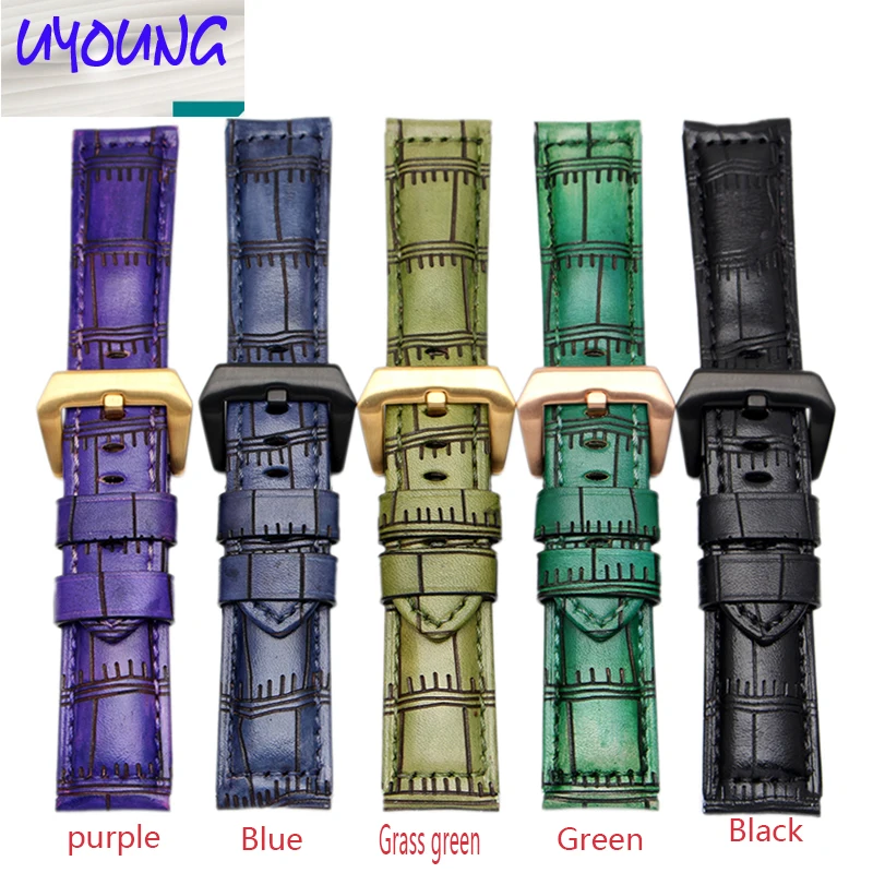

UYOGN watch with laser crocodile pattern rough mad cowhide strap adaptation PAM111 male 24 26MM