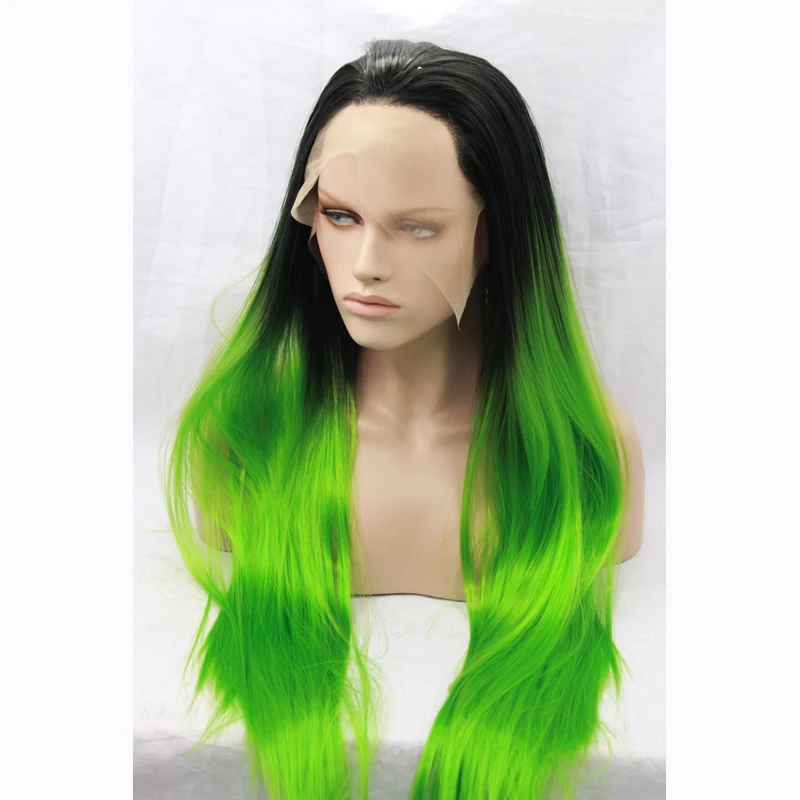 Black Ombre Green Wig For Black Women Cheap Synthetic Quality Lace