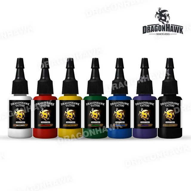 High-Quality Dragonhawk Tattoo Ink 7-PACK Primary Color Set 0.5oz Bottles High-Quality Dragonhawk Tattoo Ink 7-PACK Primary Color Set 0.5oz Bottles