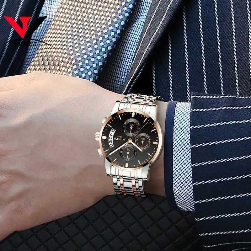NIBOSI хронограф Для мужчин s спортивные часы Для мужчин Водонепроницаемый Бизнес Повседневное наручные часы Полный Сталь человек часы мужские спортивные мужские часы лучший бренд класса люкс