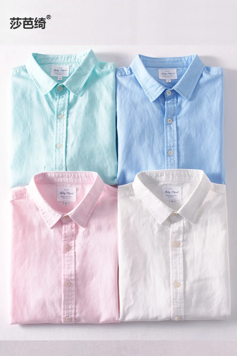 

HO 2018 male youth linen shirts with short sleeves thin cultivate one's morality comfortable breathable linen shirts