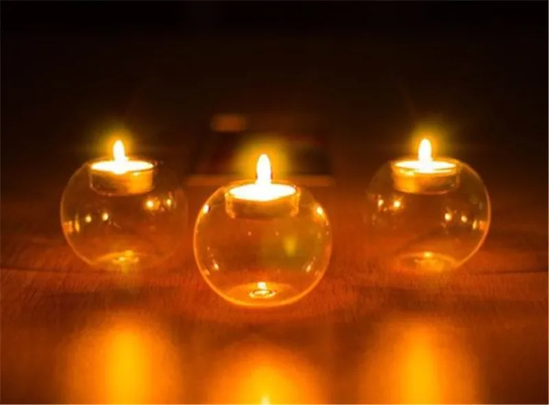 

Clear Glass Round Hanging Candle Tea Light Holder Candlestick Home Decors yu