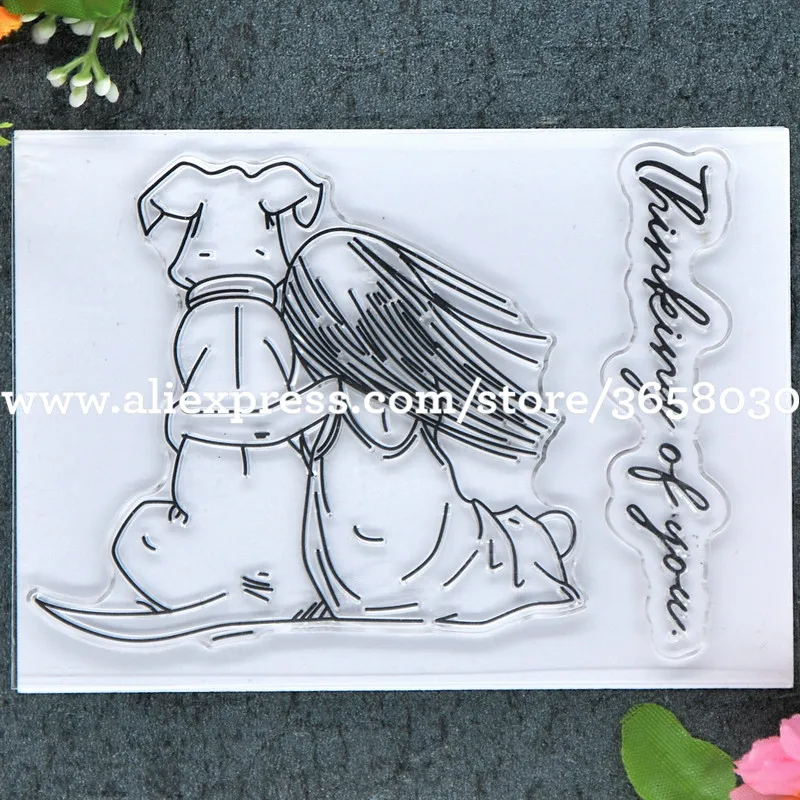 Девочка и собака думая о вас скрапбук DIY фото карты резиновый чистый штамп для скрапбукинга прозрачный штамп 8,5x12 cm 8101632