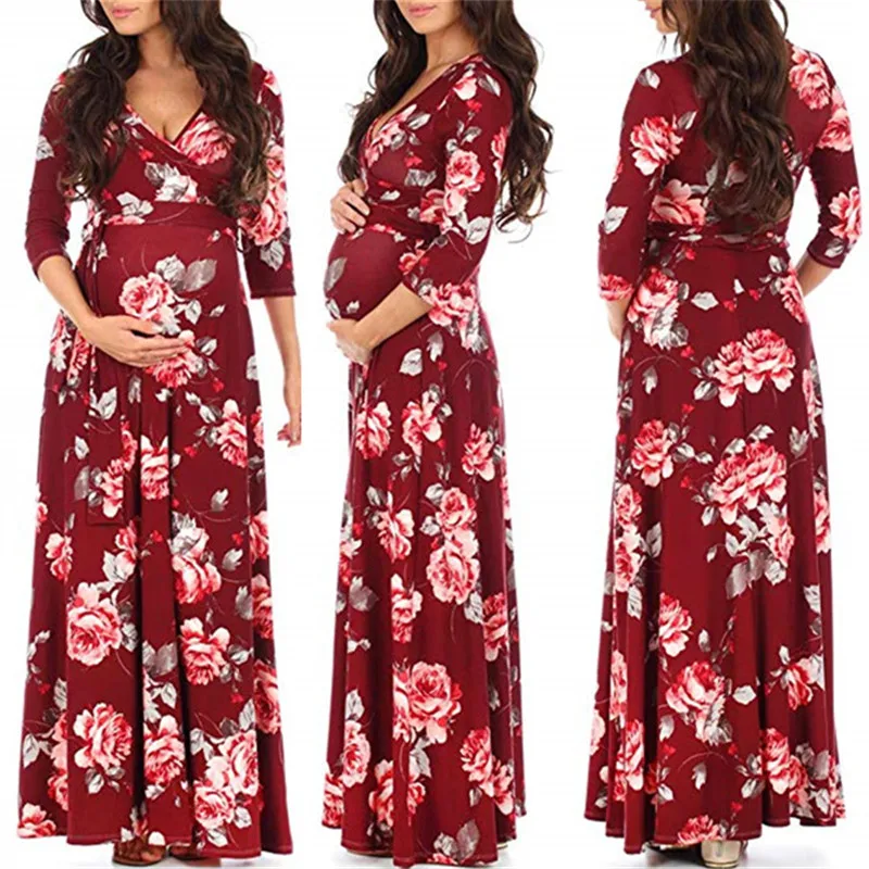 Floral Maxi Maternity Gown For Photo Shoots Long Maternity Photography Props Pregnancy Dress Clothes For Pregnant Women Dresses (6)