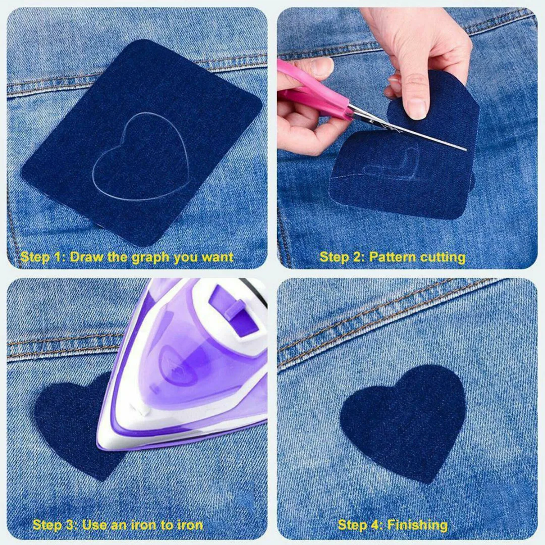 Mayitr 20pcs Denim Patches for DIY Clothes Stripes Iron on Appliques Jeans Pants Knee Clothing Elbow Sewing Fabric + Sewing Kit