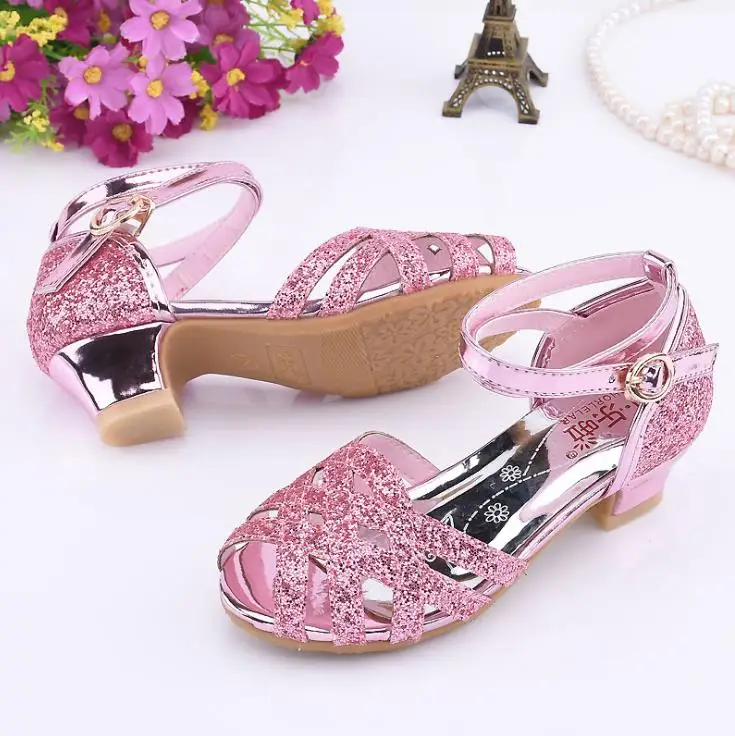 Children girl Ballet bling Shoes dance Shoes high-heeled Party Princess Shoes 26-37 pink sliver gold GZX01