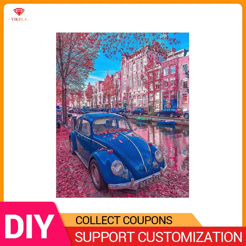 

5D DIY Diamond Painting Embroidery Round/Square Drill Painting Stitch Blue Car with Flower/Tree Home Decoration Gift Romantic