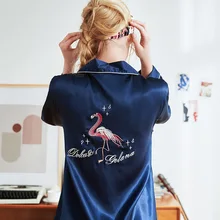 Вышивка для женщин, из искусственного шелка пижамный комплект 2 шт. пижамы рубашка с длинными рукавами и брюки для девочек Пижамный костюм пикантные Ночное