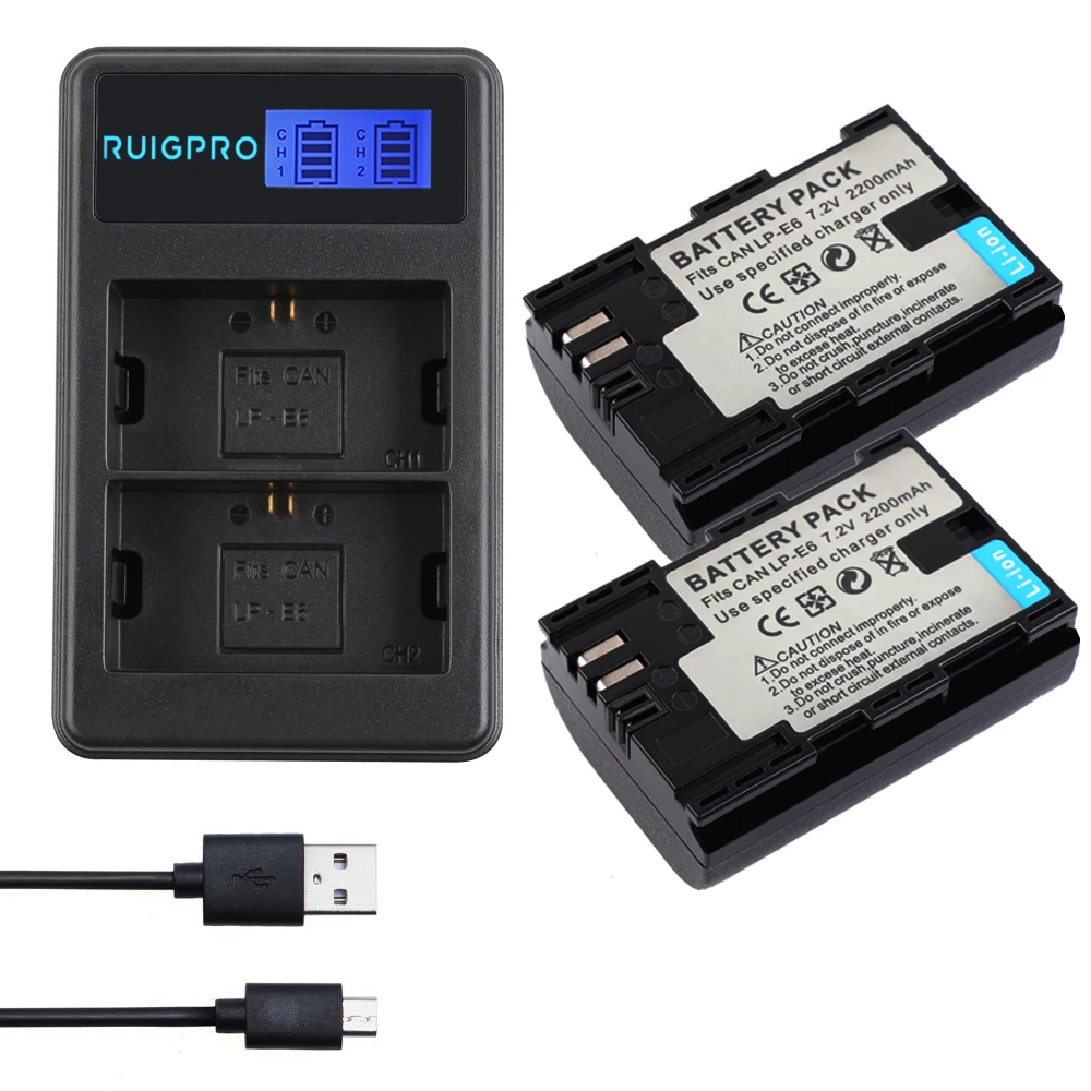 

2pc LP-E6 LP E6 LP-E6N Battery Japan Sanyo Cell+LED Dual USB Charger for Canon EOS 6D 7D 5DS 5DSR 5D Mark II 5D 60D 60Da 70D 80D
