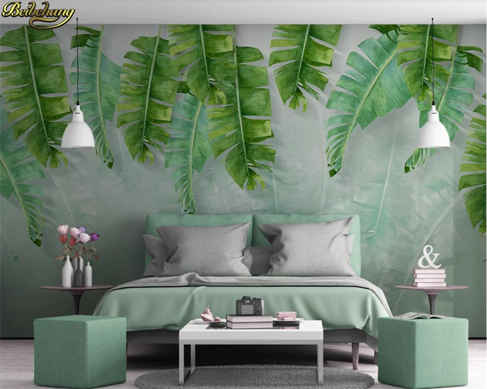 

beibehang Custom photo wallpaper mural Nordic minimalist fresh green banana leaf watercolor style background wall papel de pared