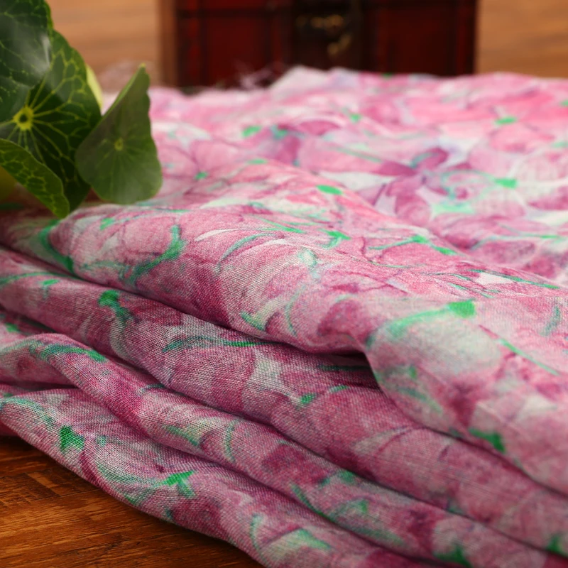 

high grade pink ramie printed cotton fabric Wedding Dress Tulle Skirt Material fabrics for patchwork kumas telas por metros