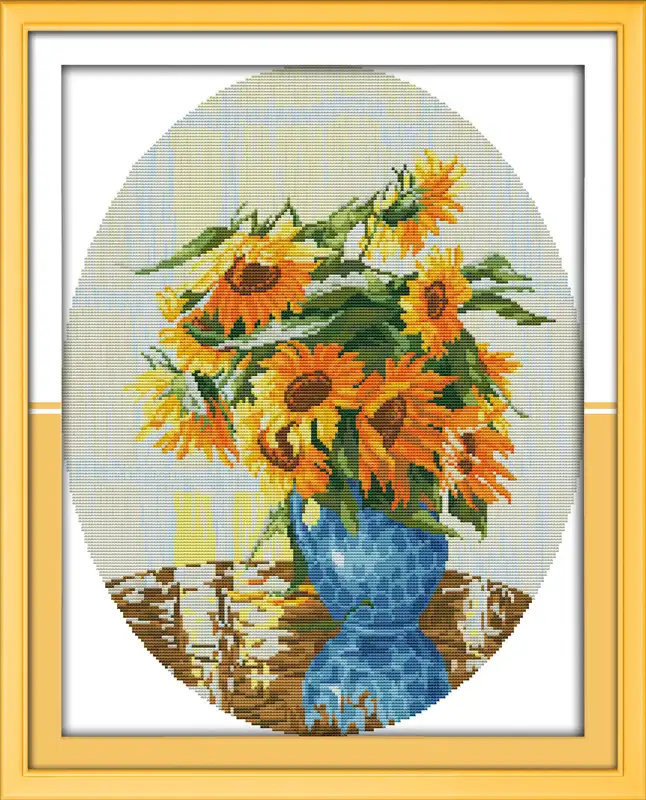 , Cross Stitch Fabric CT number: 11CT Stamped product H364 Home Decoration Sunflower Velvet Goldmine Vase Chair And Sunflowers Cross Stitch kits - 2 Zamtac Joy Sunday H330 Color: H330 4 4 H333H339H360