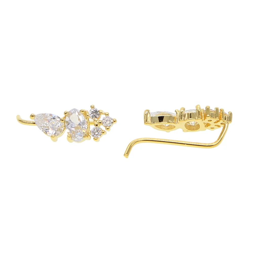 

Four Prong Setting Sparking bling CZ Crystal White / Rose Gold Color Dipper Hook climber Stud Earrings Jewelry for Women