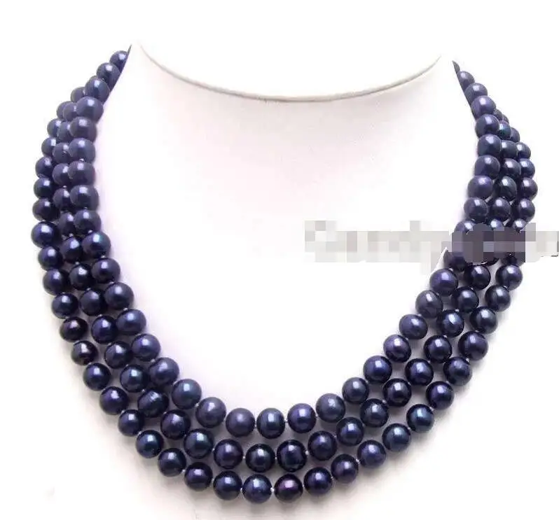 

FREE SHIPPING HOT sell new Style >>>>SALE 7-8mm Black AA Round Natural freshwater Pearl 3 Strand 18-20" Necklace