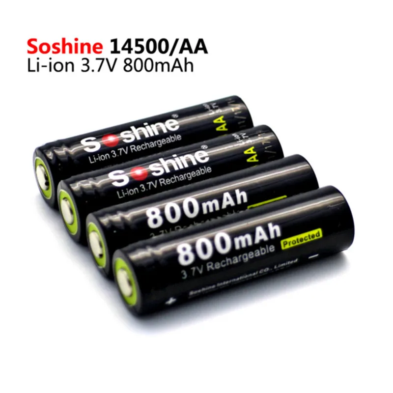 Новые 4 шт. Soshine 3,7 V 800mAh 14500 литий-ионный аккумулятор Перезаряжаемые Батарея AA Батарея с защитой PCB для Светодиодный фонарики Налобные