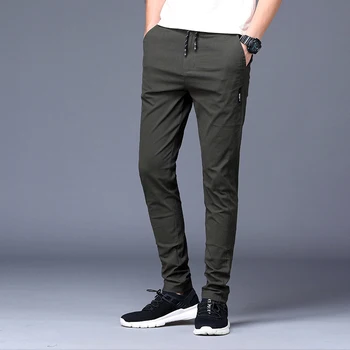 

Men Pencil Pants 98.3% cotton 1.7% spandex Spring Summer Grey Green Black Male Young Elastic Full Length Long Man Trousers