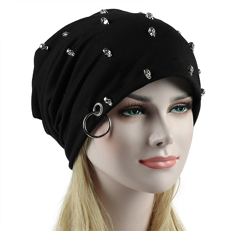

Hats for Women Hip Hop Style Fashion Skull Metal Ring Keeping Warm Thickening Hedging Caps Spring Fall Winter Hats Female Caps