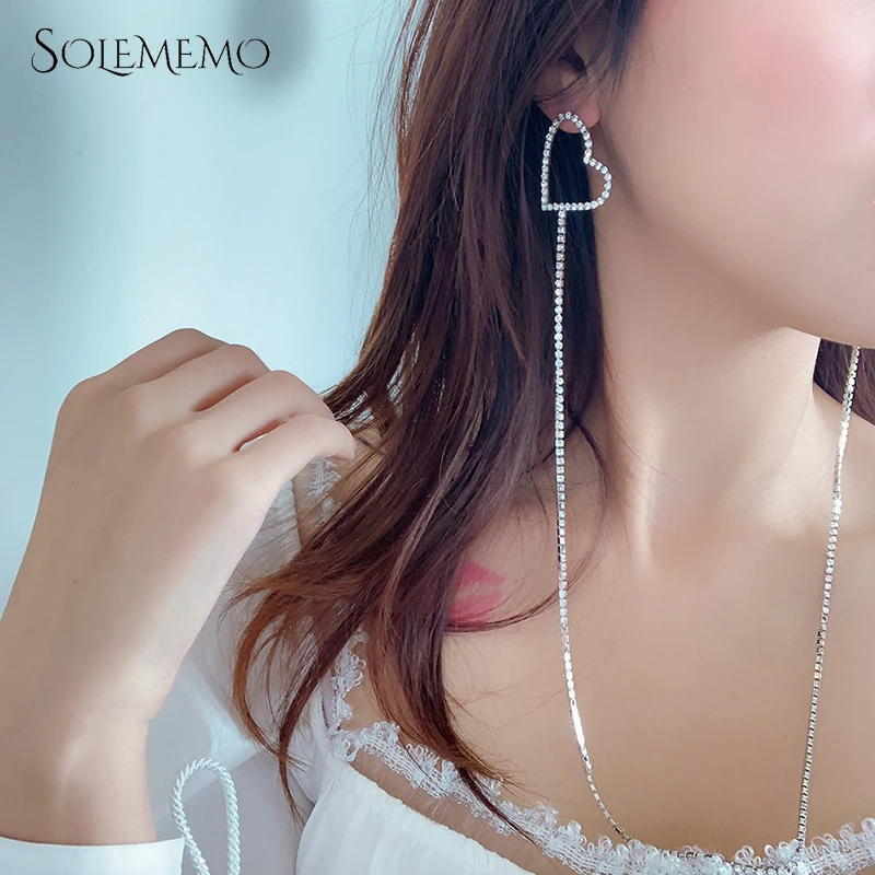 

Solememo Unique Special Heart Star Long Neck Earrings Imitation Pearl Crystal Rhinestone Tassel Earrings Fashion Jewelry E5236