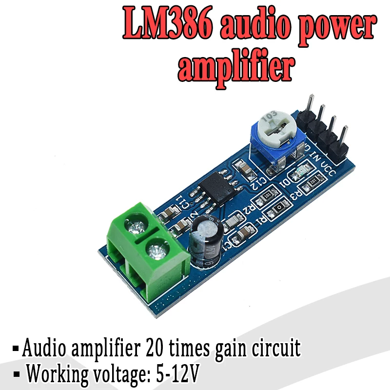 1 x Audio Amplifier Module For Arduino 200 Times Gain 5V-12V LM386