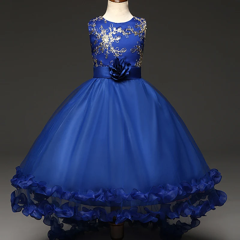 Золотое Платье с вышивкой и цветочным узором для девочек, расшитое блестками Сетчатое платье для девочек на свадьбу, платье принцессы для вечеринок, одежда для девочек