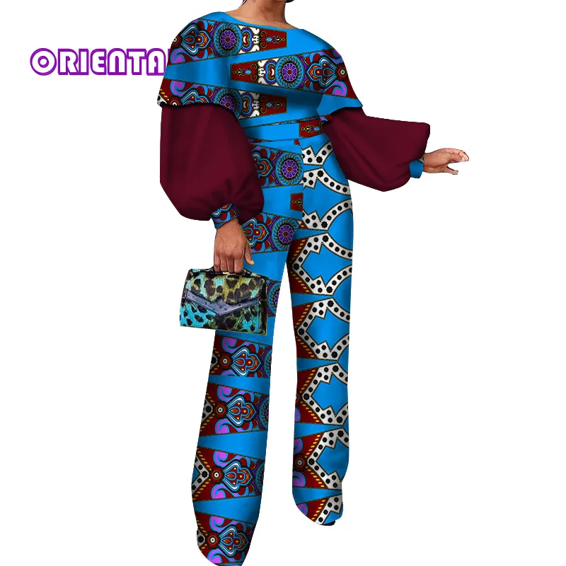 Классический комбинезон африканская одежда для женщин Африканский воск печати с пышными рукавами Комбинезоны леди Базен Riche хлопок комбинезон брюки WY3856