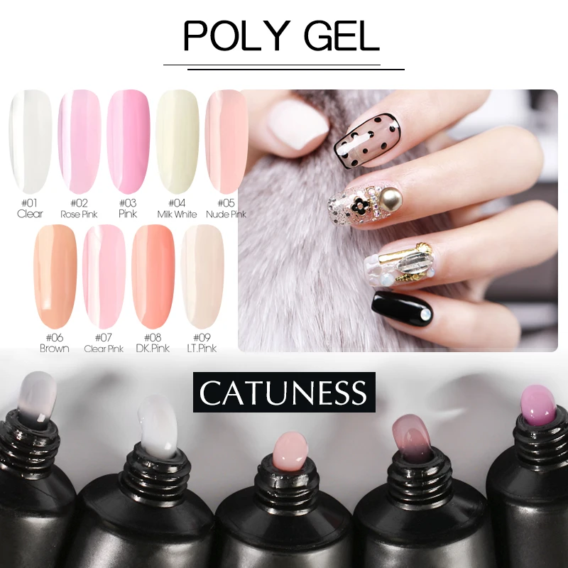 

CATUNESS French Nail Art Extension Gel Acrylic Poly Gel Set Clear Crystal UV LED Builder Polygel Nail Gel Lacquer Design