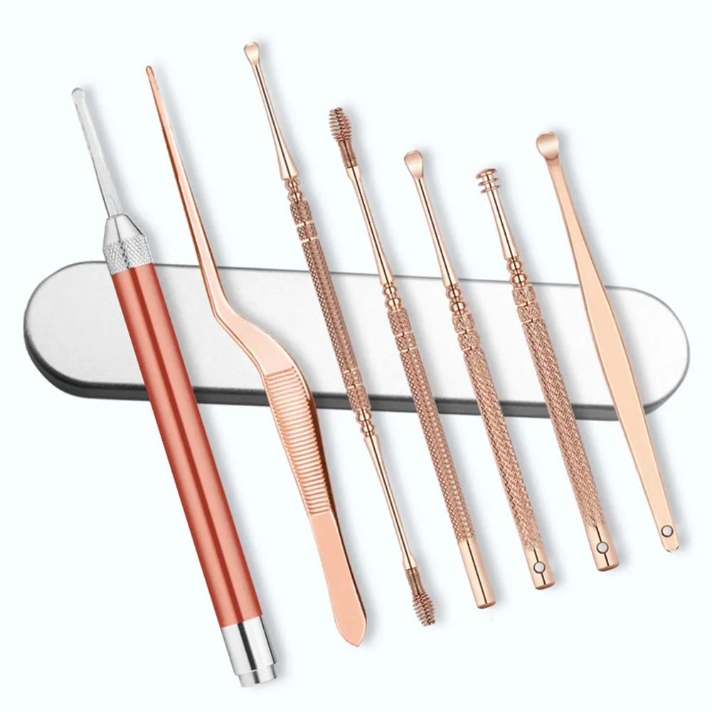 

7 Pcs Led Ear Spoons Set Ear Cleaning Tools Stainless Steel Earpick Remover Curette Ear High Definition Visual Earpick Ear Spoon