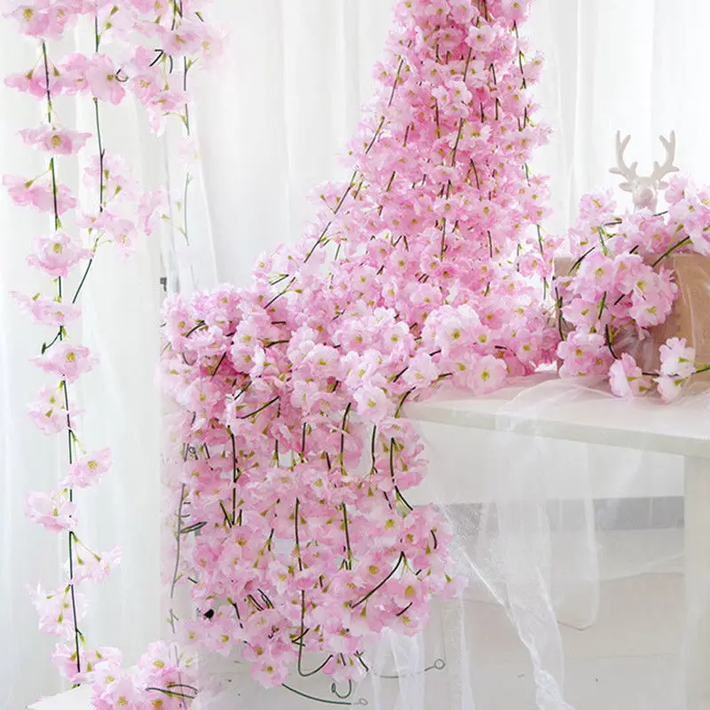 2M Artificial Flowers Silk Vine Cherry Blossoms Flower Wreath for Wedding Arch Decoration Home Party DIY Rattan Garland flowers 2M Artificial Flowers Silk Vine Cherry Blossoms Flower Wreath for Wedding Arch Decoration Home Party DIY Rattan Garland flowers