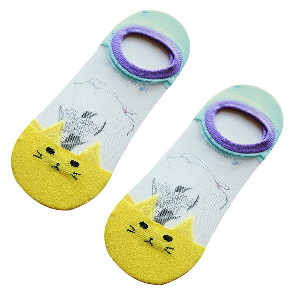 Женские носки calcetines mujer дышащие Прозрачные Носки с рисунком милого кота летние