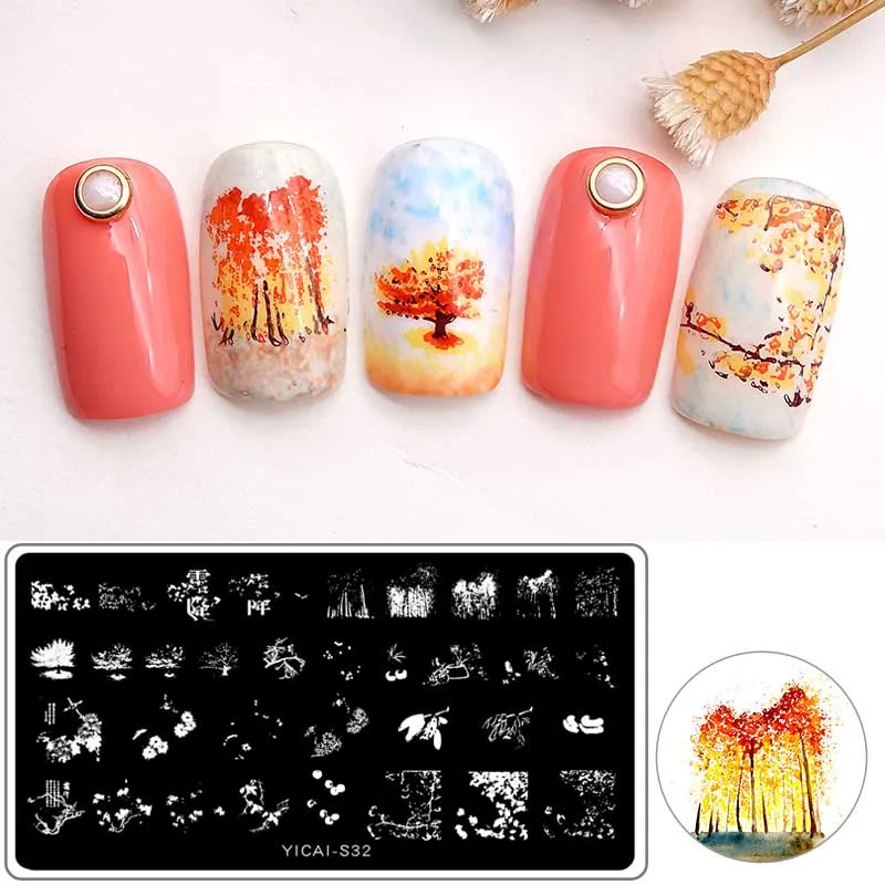 

1PC Nail Stamping Plates Leaf ree Pattern Rectangle Artist DIY Nail Stamping Image Plates For Nail Stamping