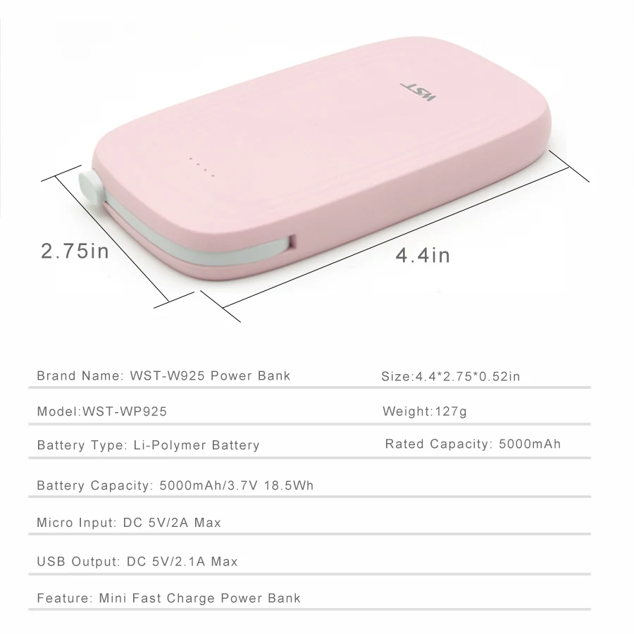 WST 5000 mAh Портативная симпатичная Мобильная Внешняя батарея блок питания банк питания для Xiaomi samsung телефон повербанк зарядное устройство