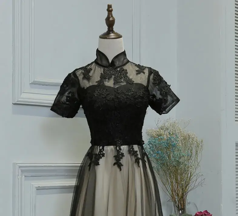 VENSANAC 2017 New A Line Embroidery High Colar Long Evening Dresses Short Sleeve Elegant Draped Sash Lace Party Prom Gowns