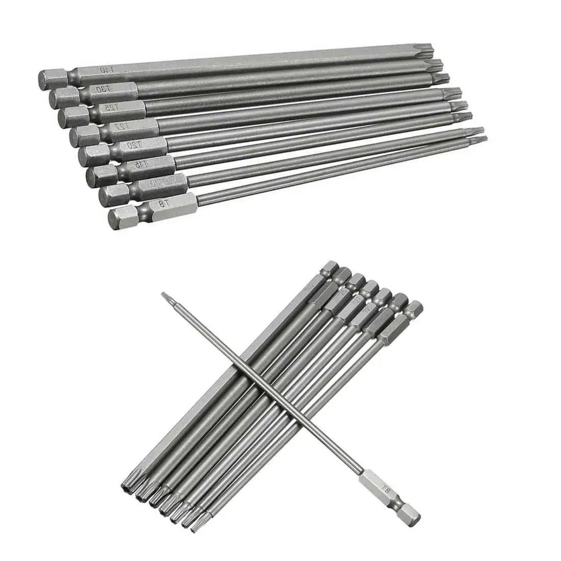 

8pcs Magnetic Torx Screwdriver Bit Set 150mm Long Steel Electric Screwdrier Tools T8/T10/T15/T20/T25/T27/T30/T40