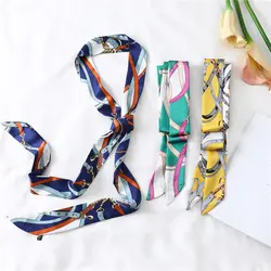Удлиненный узкий шелковый шарф для женщин фирменный дизайн тонкие шарфы декоративный ремень Женская повязка на голову обернутая лента