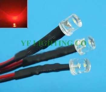 

DIY LED decoration Flat top 5mm led DC12V Pre Wired led water clear Red DIP LED 20mm cable prewired led