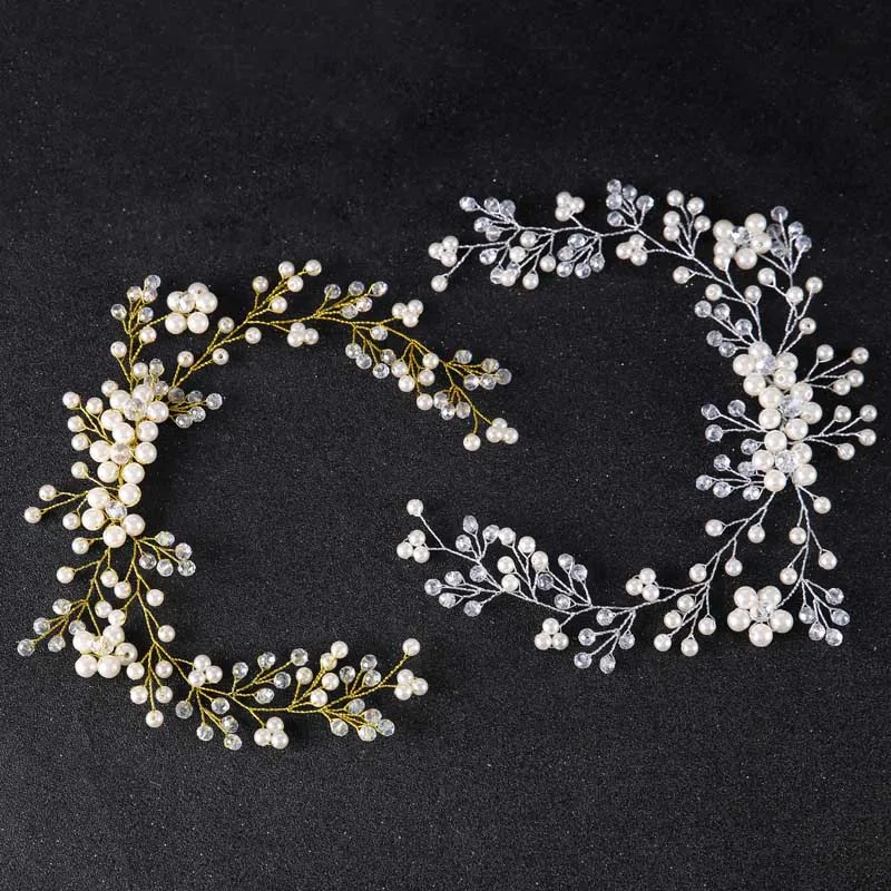 

Elegant Baroque pure Wedding Handmade Crystal pearl flower bride Tiaras ribbon gauze dress hair headdress jewelry Accessories JL