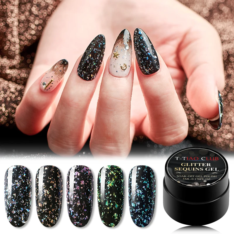 

T-TIAO CLUB Nail Gel Varnishes Glitter LED UV Gel Polish Shiny Sequins Gel Nail Polish Semi Permanent Nail Gel Varnish
