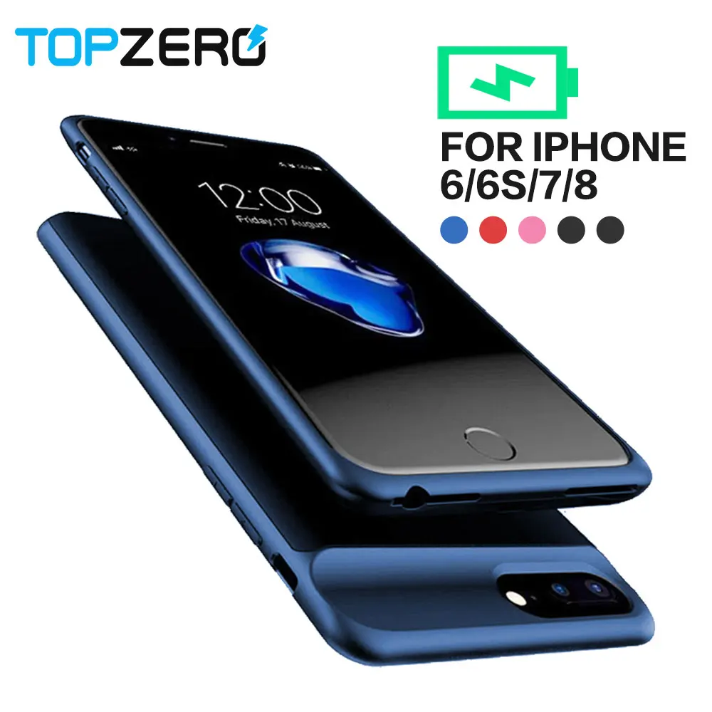 Topzero Power Bank Charger Case For Apple iPhone 6 6S 7 8 Back Clip Battery Case Cover TPU+PC 2500/5000mah Charging Cases Capa