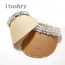2019Summer Hand-woven pearl straw hat sun hat Visor Women Empty Top Hat For Girls Beach Hats Fashion Cap Ladies travel out door 2019Summer Hand-woven pearl straw hat sun hat Visor Women Empty Top Hat For Girls Beach Hats Fashion Cap Ladies travel out door