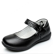 2017 Enfants Filles En Cuir Véritable Shoes Pour Enfants Filles Robe Shoes Belle Bowknot Noir Plat Danse Shoes Pour Large Pied TX02